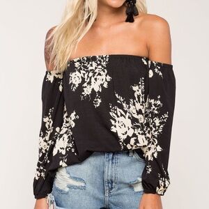 Elegant Black Floral Off-Shoulder Blouse
